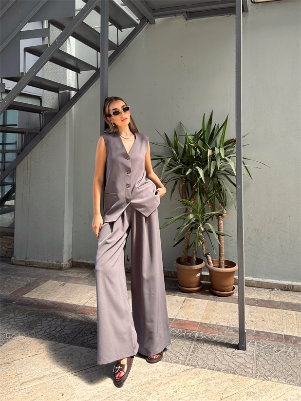 Taila Dört Düğme Yelek Füme - Füme