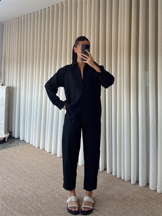 Reglon Kol Gömlek Pantolon Takım  - Siyah