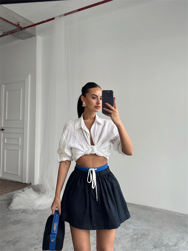 Beli Ribana Detay Mini Etek - Lacivert