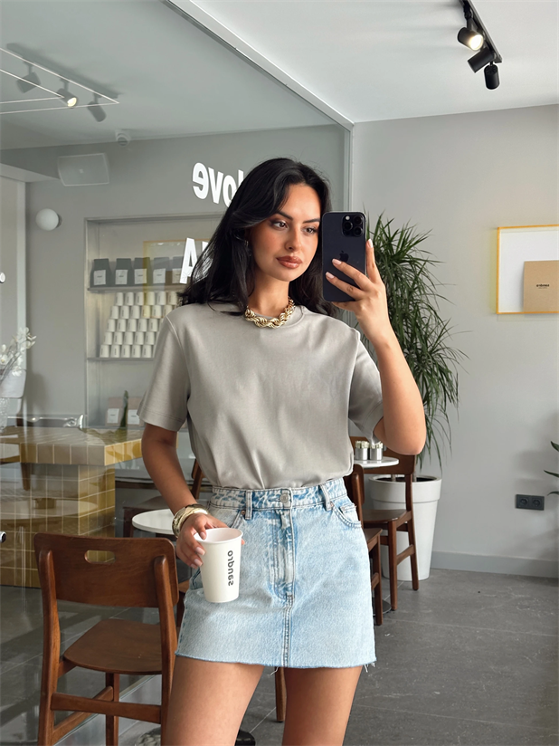 Düz Oversize Basic - Gri