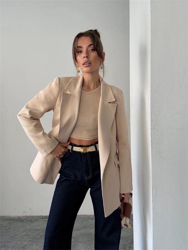 Astar Detaylı Kulplu Ceket  - Bej