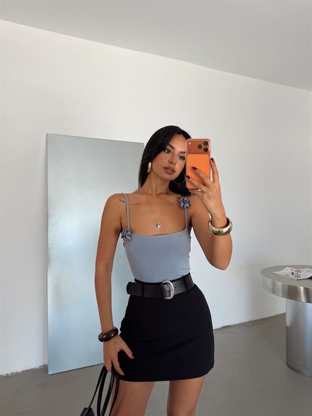 Gül Detaylı Bodysuit - Gri