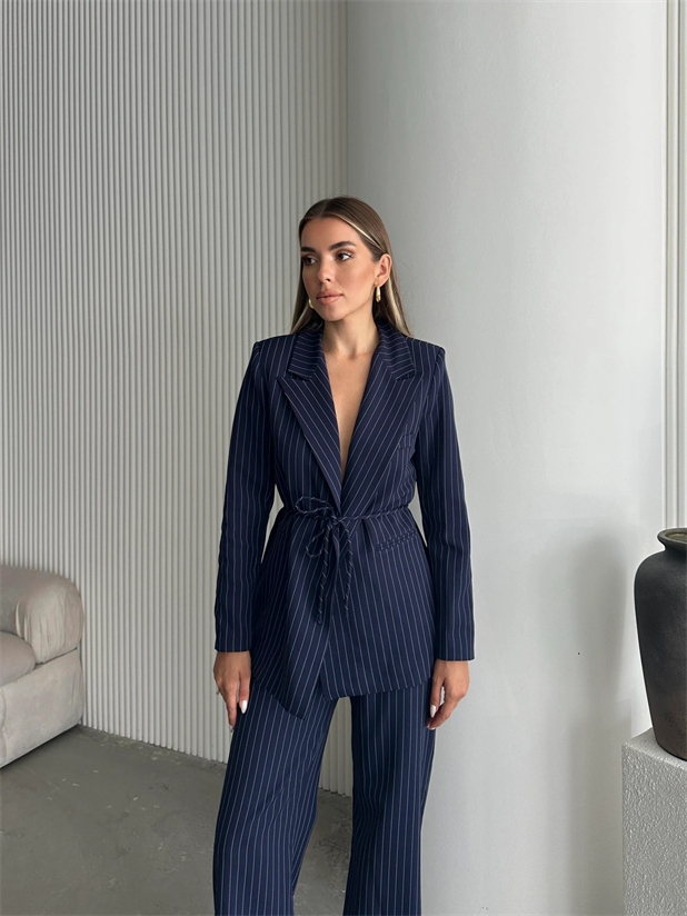 Lasy Line Bel Bağlamalı Blazer Ceket Lacivert - Lacivert
