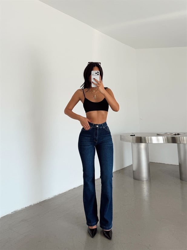 Likralı Flare Jean - Lacivert