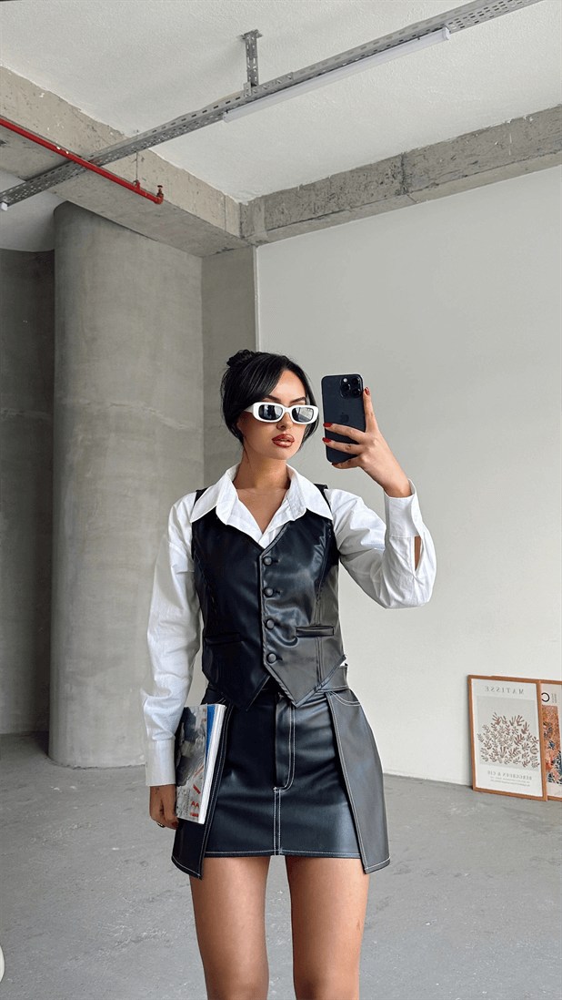 Deri Yelek Siyah - Siyah