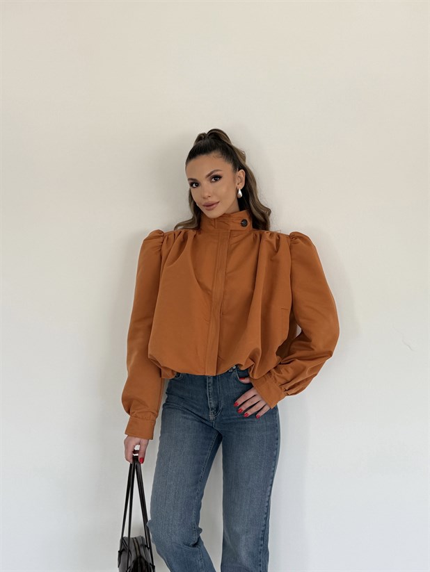 Vatkalı Crop Trençkot - Kiremit