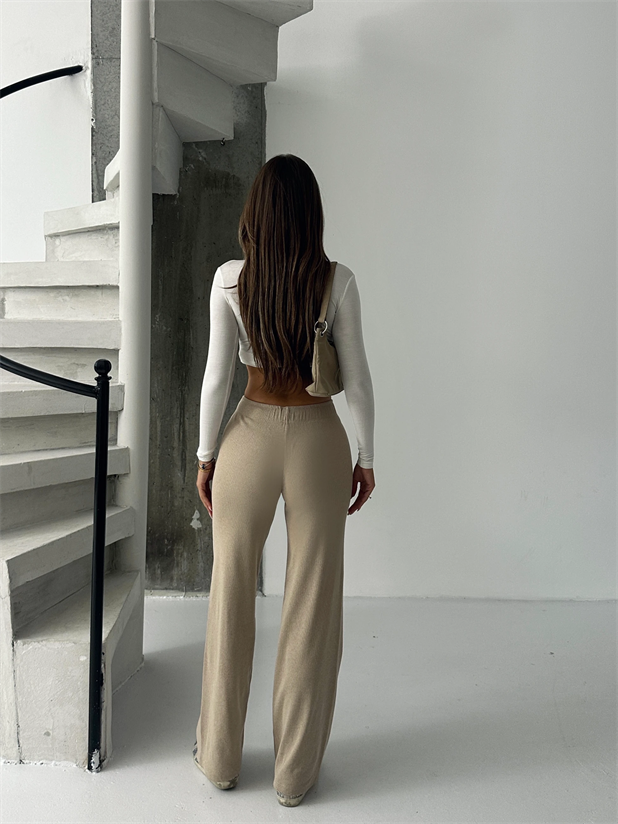 Fitilli Bağcıklı Eşofman - Bej