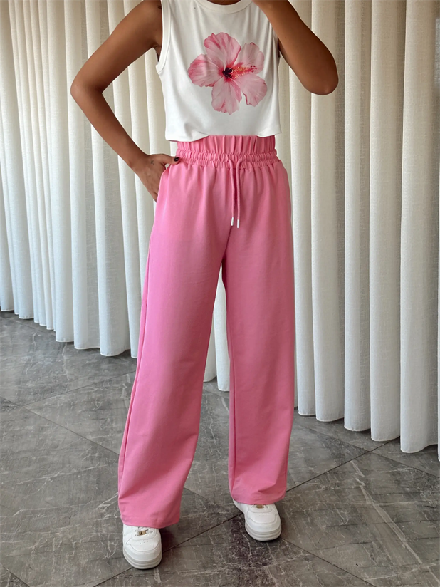 Bel Lastik Detay Palazzo Eşofman - Pembe