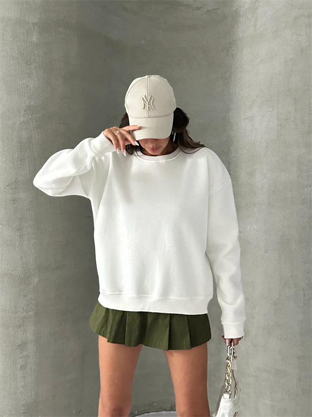 Düz Basic Sweatshırt - Beyaz