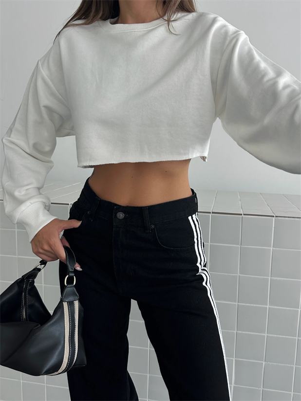 Dikişsiz Crop Sweat - Beyaz