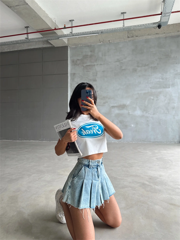 Freak Baskılı Crop Basic - Beyaz