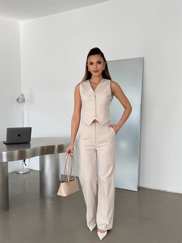 Yelek Pantolon Takım - Krem