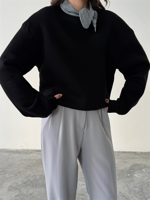 Fular Detaylı Sweatshirt - Siyah