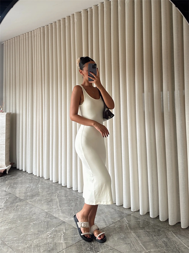 Sıfır Kol Modal Kumaş Elbise - Sarı