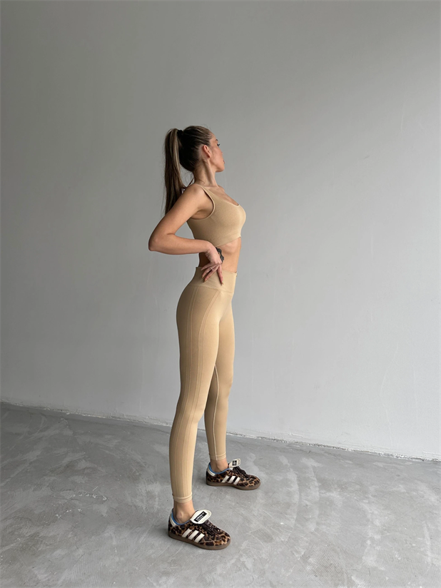 Yan Çizgi Esnek Tayt Bej - Bej