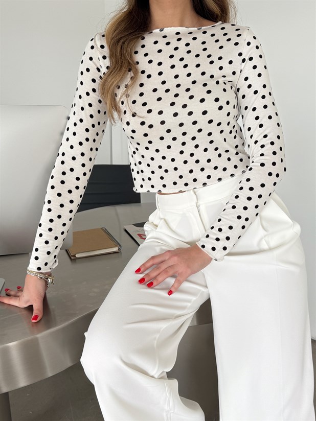 Puantiyeli Transparan Bluz - Beyaz