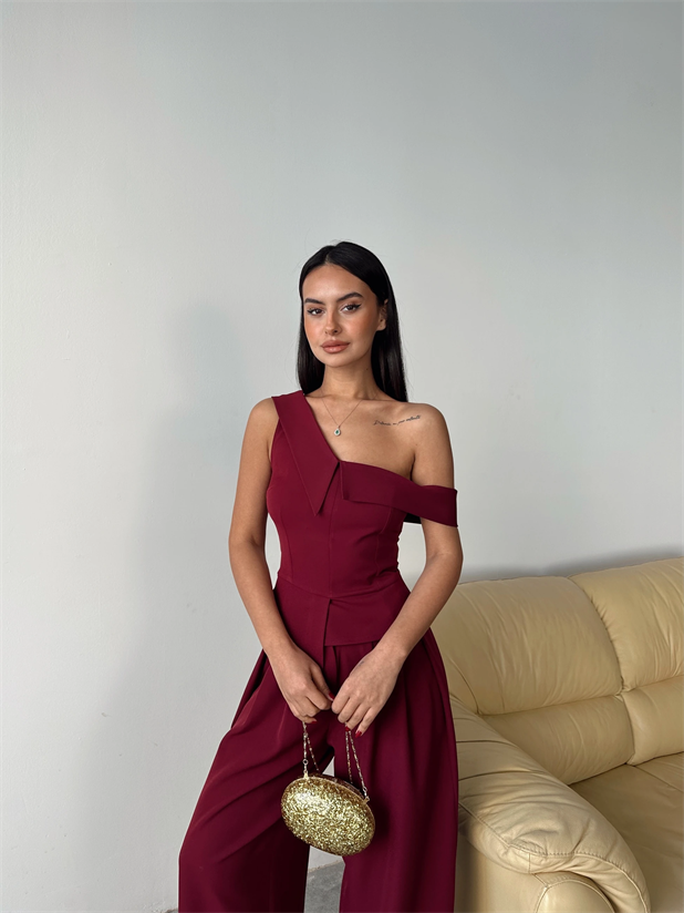 Tek Omuz Büstiyer - Bordo