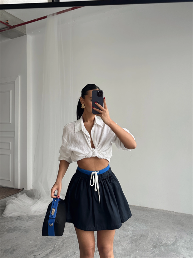 Beli Ribana Detay Mini Etek - Lacivert