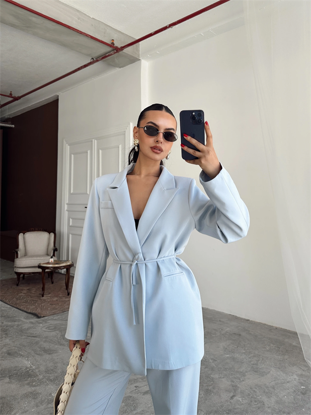 Bağlama Detay Ceket - Bebe Mavi