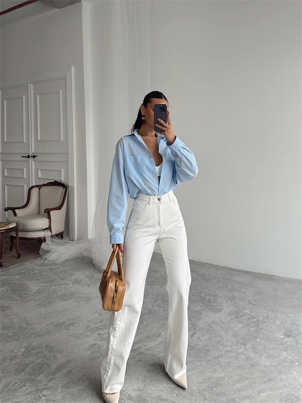 Massimo Paça Kesik Palazzo Jean - Beyaz