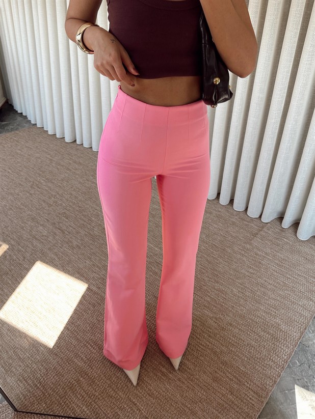 Yarım İspanyol Paça Pantolon - Pembe