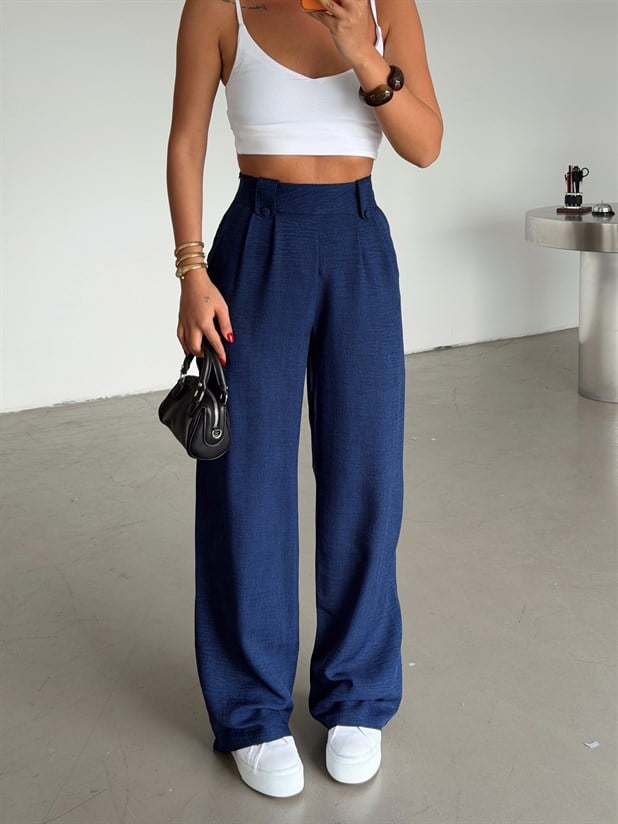 Apoletli Keten Palazzo - Lacivert