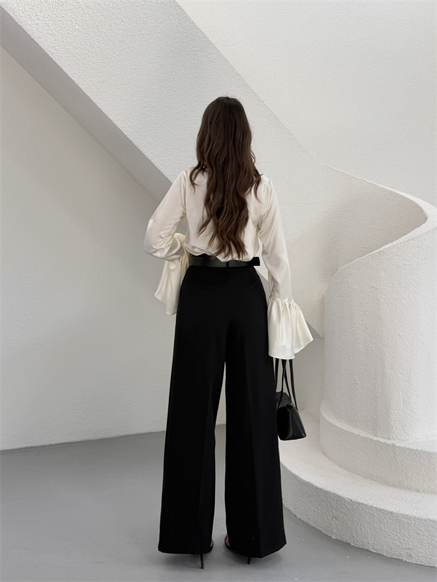 Çift Pileli Palazzo Pantolon - Siyah