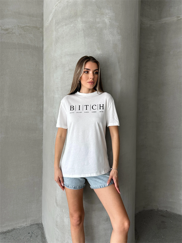 Bitch Baskı Basic T-Shirt Beyaz - Beyaz