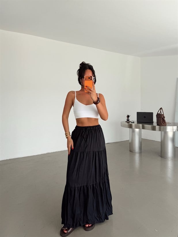 Katlı Maxi Etek - Siyah
