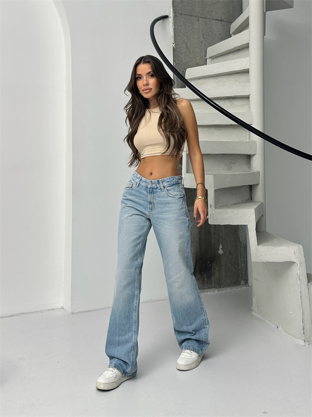 Paça Dikişli Jean  - Açık Mavi