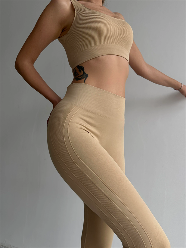 Yan Çizgi Esnek Tayt Bej - Bej