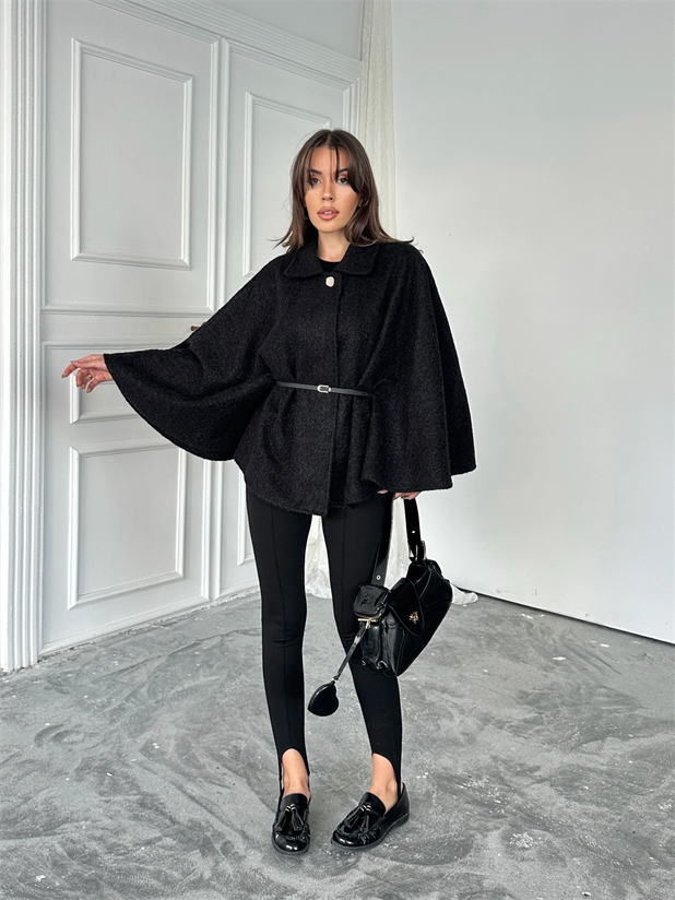 Kırçıllı Kaşe Panço  - Siyah