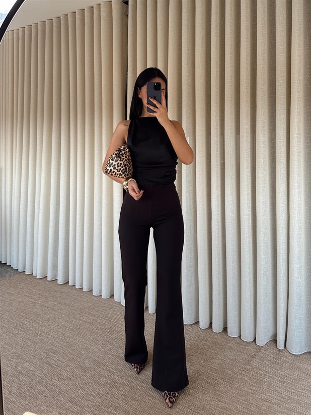 Yarım İspanyol Paça Pantolon - Siyah