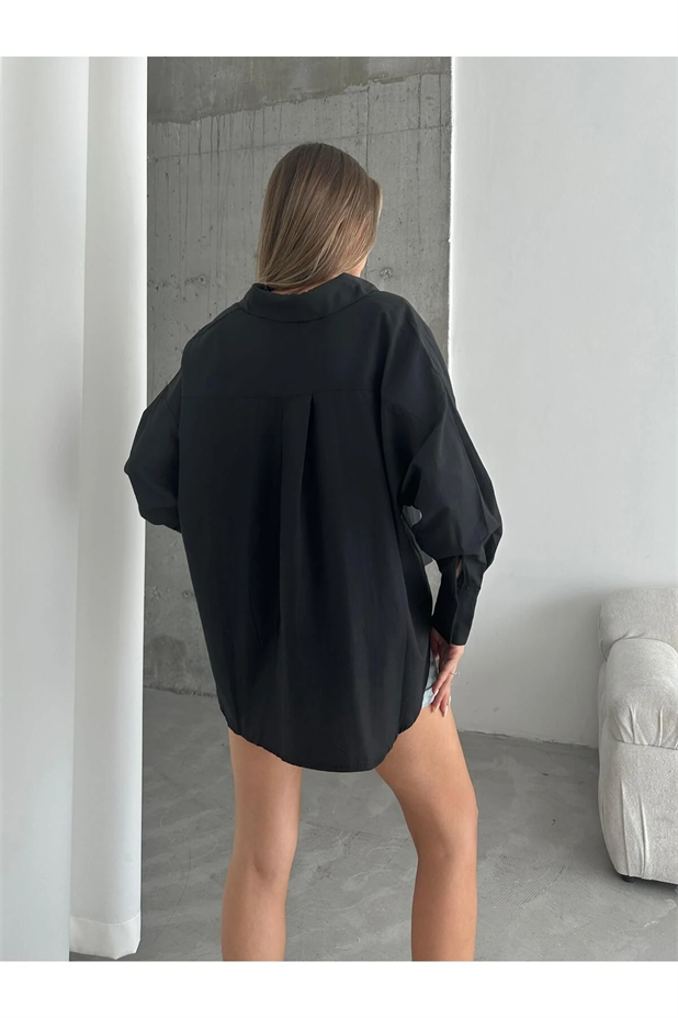 Basic Oversize Gömlek Siyah - Siyah