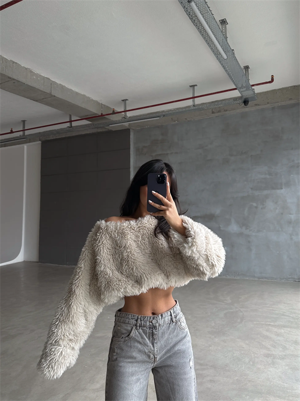 Peluş Crop Kazak Taş - Taş