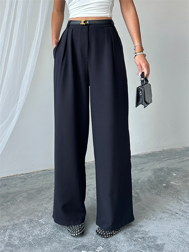 Üç Pile Palazzo Pantolon - Siyah