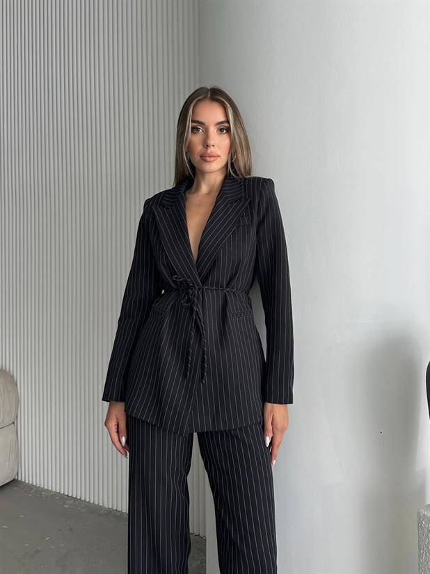 Bel Bağlama Line Blazer Ceket - Siyah