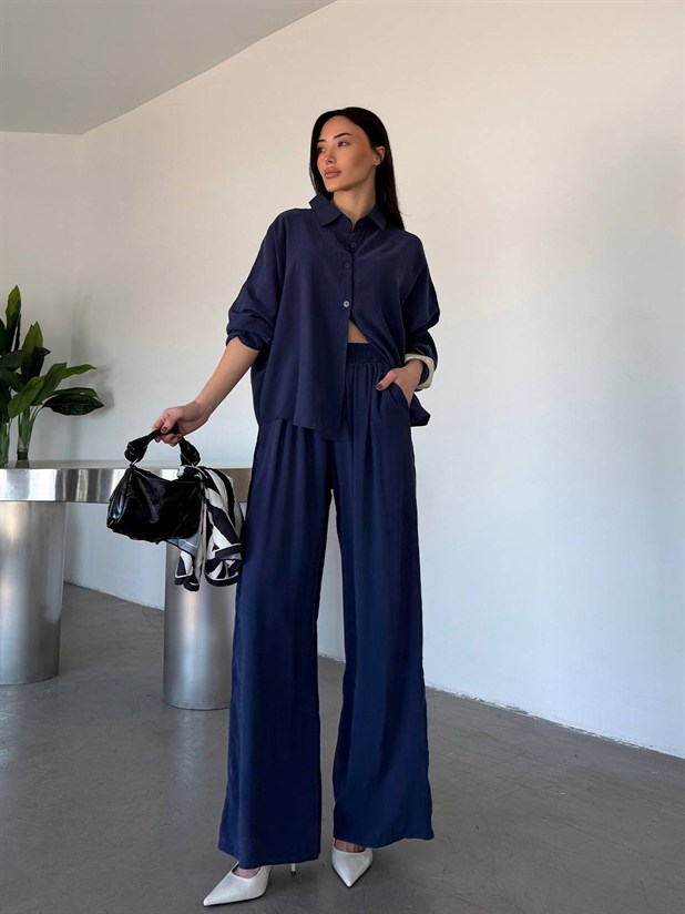 Tensel Yarasa Gömlekli Palazzo Takım - Lacivert