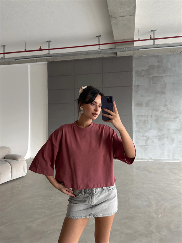 Oversize Basic Crop - Gül Kurusu