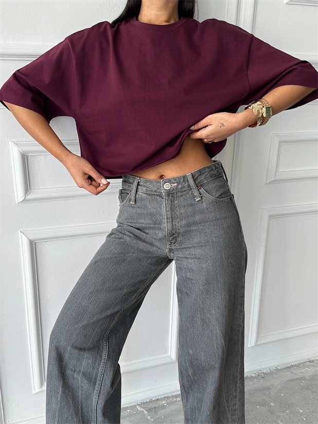 Oversize Basic Crop - Bordo