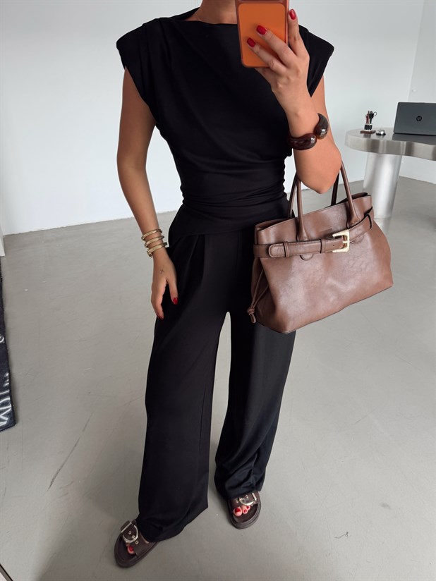 Vatkalı Asimetrik Modal Takım - Siyah