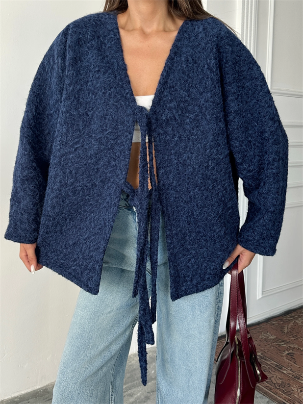 Bağlamalı Kaşe Ceket - Lacivert