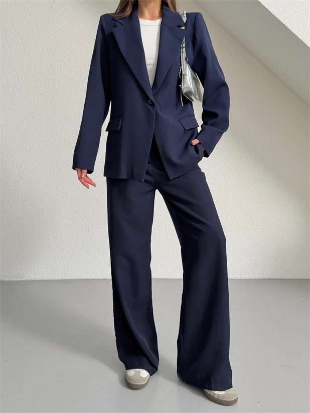 Tek Düğme Ceket-Pantolon Takım  - Lacivert