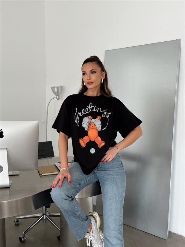 Bear Baskılı Basic - Siyah