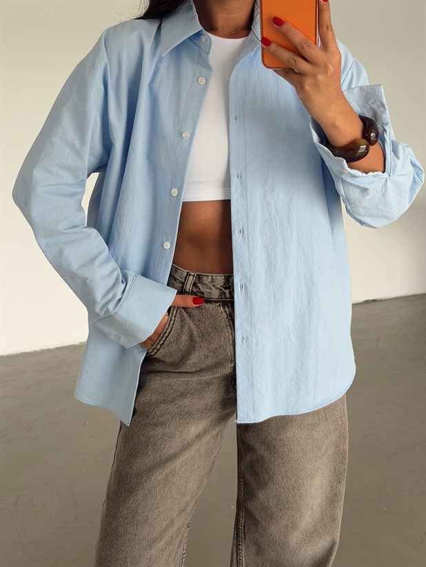 Oversize Poplin Gömlek - Bebe Mavi