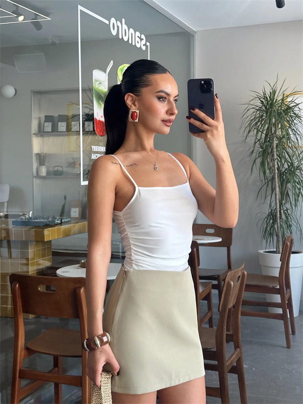 Yan Büzgülü Bodysuit Beyaz - Beyaz