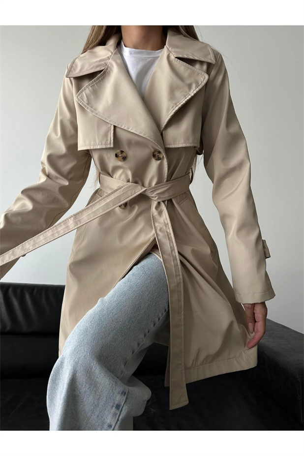 Alba Belden Bağlamalı Trençkot Taş - Taş