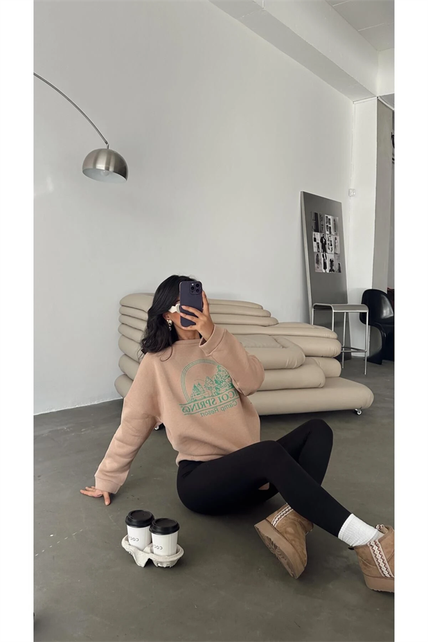 Unicoi Springs Üç İplik Oversize Sweat Vizon - Vizon