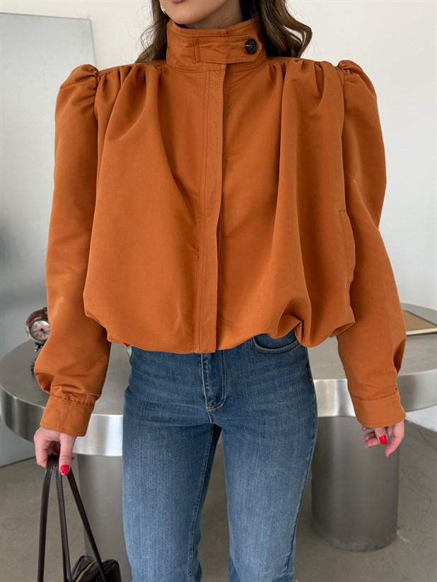 Vatkalı Crop Trençkot - Kiremit