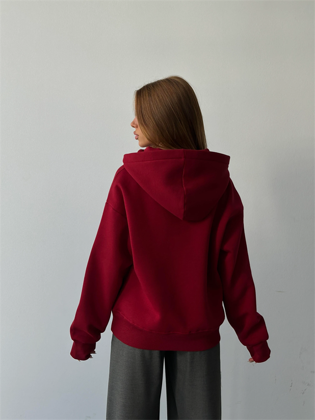 Kapüşonlu Sweatshırt Bordo - Bordo